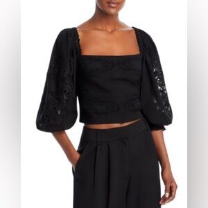 NWOT FARM RIO Embroidered Cotton Blouse In Black, XL
